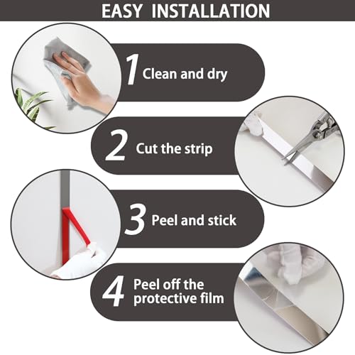 Lunghaa Peel and Stick Metal Finish Molding Trim, Stainless Steel Strip for Wall, Mirror Frame, Fireplace and Craft Decoration (Brushed Silver, 19.7 ft x 0.6 in) - Image 5