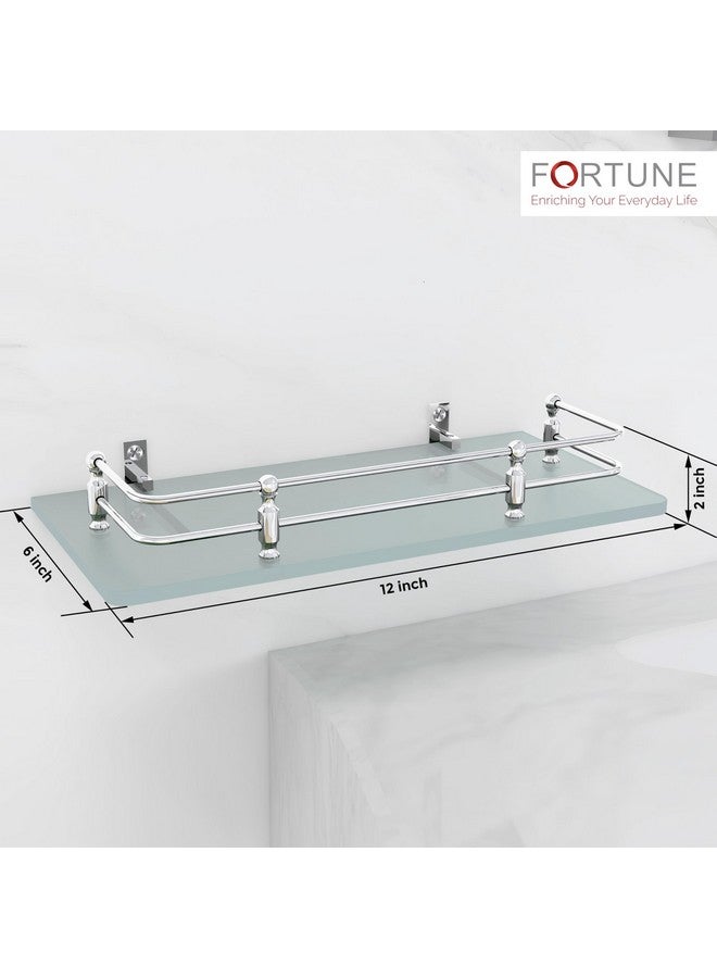 FORTUNE Multi-Purpose Wall Hung (Frosted) Glass Front Bathroom Shelf with Wall Brackets, Storage Holder, 12 x 6 Inch - (Pack of 1) - Image 5