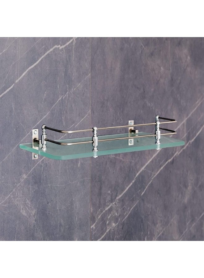 FORTUNE Multi-Purpose Wall Hung (Frosted) Glass Front Bathroom Shelf with Wall Brackets, Storage Holder, 12 x 6 Inch - (Pack of 1) - Image 1