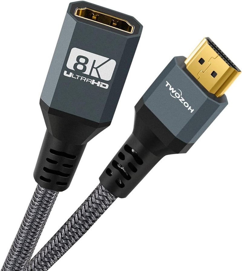 Twozoh 8K 4K HDMI Extension Cable 2.1 Male to Female, Nylon Braided Extender Support 8K@60Hz 4K@120Hz 48gbps (0.3M) - Image 1
