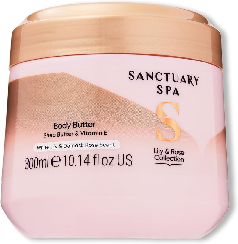 Sanctuary Spa Lily Rose Body Butter for Women No Mineral Oil Cruelty Free Vegan Shea Body Moisturiser 300ml