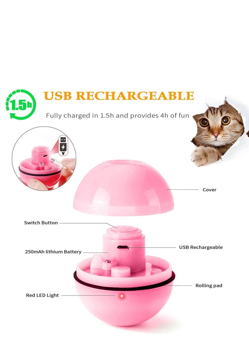 SYOSI - Smart Interactive Cat Ball Toys USB Rechargeable Automatic Rotating Led Light Peppy Pet Balls Rolling Stimulate Hunting Instinct Kitten Funny Chaser for Indoors Cats(Pink) - Image 1