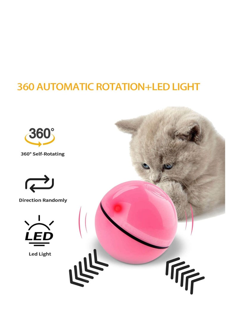SYOSI - Smart Interactive Cat Ball Toys USB Rechargeable Automatic Rotating Led Light Peppy Pet Balls Rolling Stimulate Hunting Instinct Kitten Funny Chaser for Indoors Cats(Pink) - Image 1