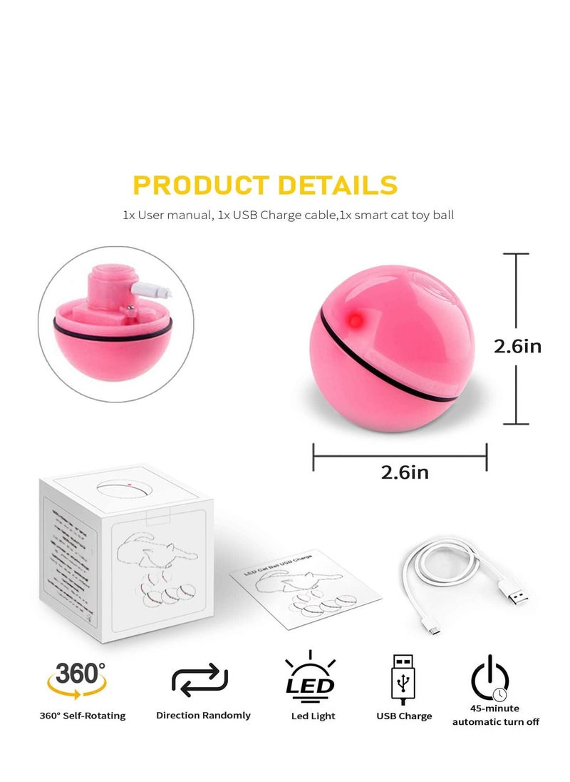 SYOSI - Smart Interactive Cat Ball Toys USB Rechargeable Automatic Rotating Led Light Peppy Pet Balls Rolling Stimulate Hunting Instinct Kitten Funny Chaser for Indoors Cats(Pink) - Image 1