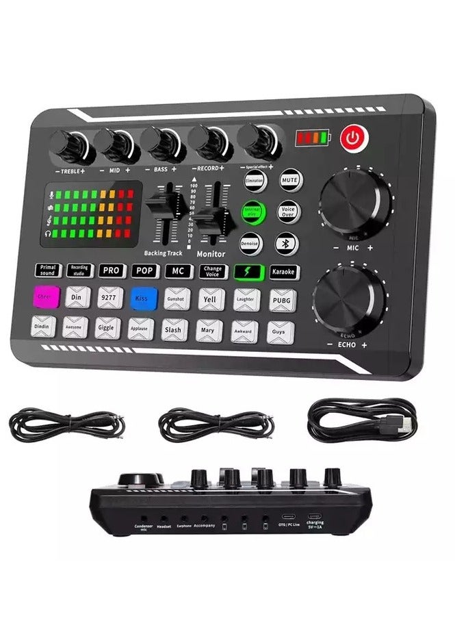 Live Sound Card, Live Sound Card and Audio Interface with DJ Mixer Effects and Voice Changer, Bluetooth Stereo Audio Mixer, for YouTube Streaming - Image 1