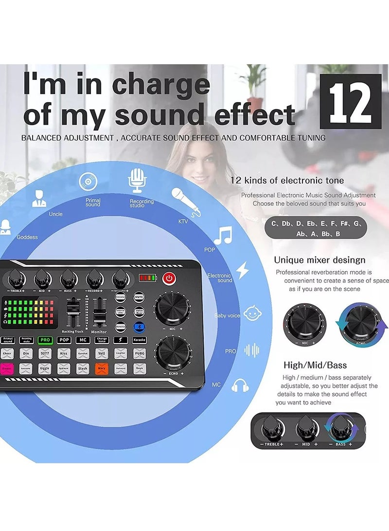 Live Sound Card, Live Sound Card and Audio Interface with DJ Mixer Effects and Voice Changer, Bluetooth Stereo Audio Mixer, for YouTube Streaming - Image 3
