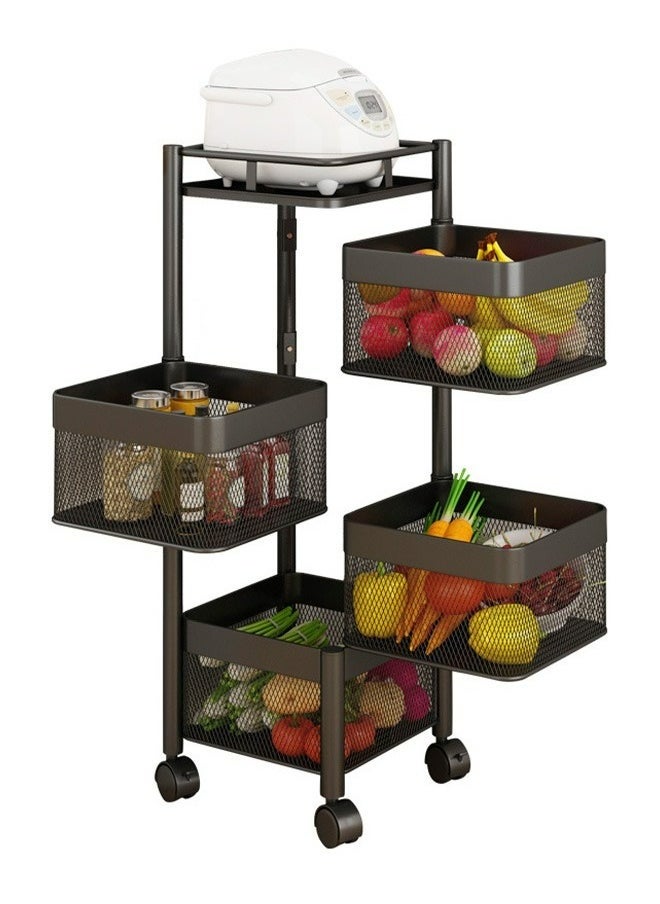 RollsTimi  4-Layer Kitchen Storage Rack, Rotatable Fruit And Vegetable Storage Basket, Multi-Purpose Storage Rack, Black  - Image 1