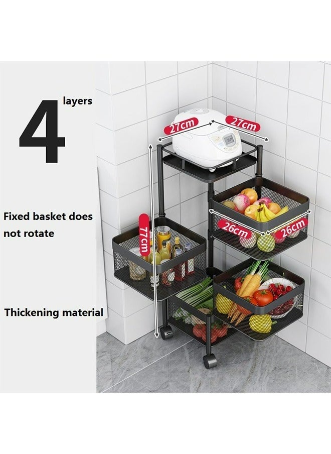RollsTimi  4-Layer Kitchen Storage Rack, Rotatable Fruit And Vegetable Storage Basket, Multi-Purpose Storage Rack, Black  - Image 3