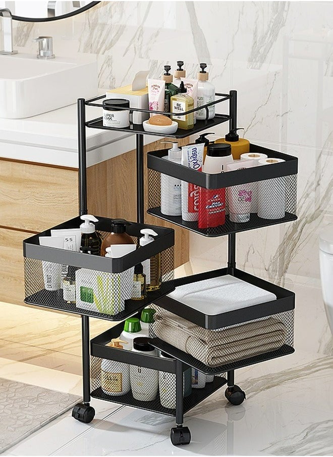RollsTimi  4-Layer Kitchen Storage Rack, Rotatable Fruit And Vegetable Storage Basket, Multi-Purpose Storage Rack, Black  - Image 2