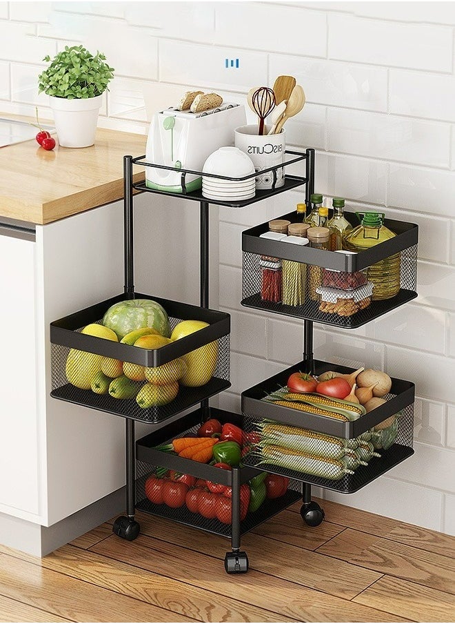 RollsTimi  4-Layer Kitchen Storage Rack, Rotatable Fruit And Vegetable Storage Basket, Multi-Purpose Storage Rack, Black  - Image 4