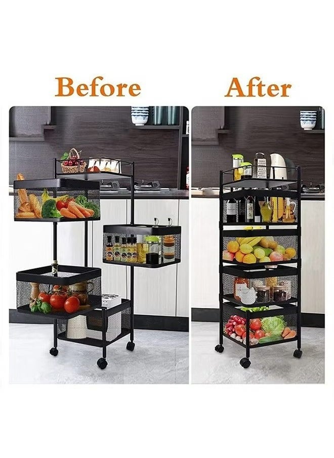 RollsTimi  4-Layer Kitchen Storage Rack, Rotatable Fruit And Vegetable Storage Basket, Multi-Purpose Storage Rack, Black  - Image 5