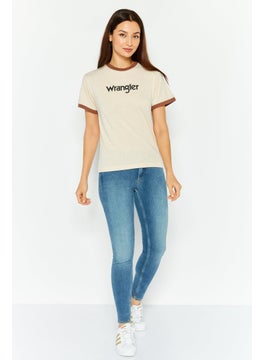 Wrangler Women Crew Neck Short Sleeve Brand Logo T-Shirt, Beige  - Image 2