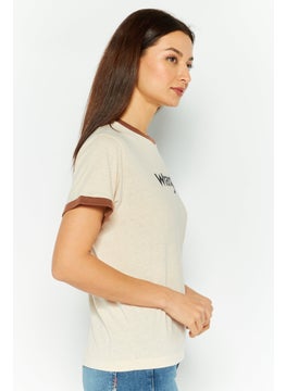 Wrangler Women Crew Neck Short Sleeve Brand Logo T-Shirt, Beige  - Image 3