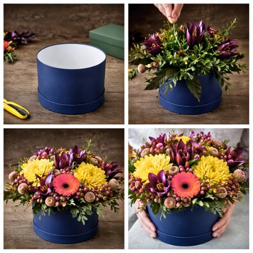 Oasis Pack of 3 Round Gift & Flower Hamper Boxes With Lid | Classic Bouquet Box for Flower Arrangements & Gift Hampers | Plain Decorative Gift Packaging Box With Waterproof Liner - Dark Blue - Image 5
