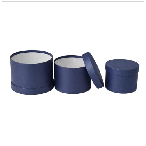 Oasis Pack of 3 Round Gift & Flower Hamper Boxes With Lid | Classic Bouquet Box for Flower Arrangements & Gift Hampers | Plain Decorative Gift Packaging Box With Waterproof Liner - Dark Blue - Image 4
