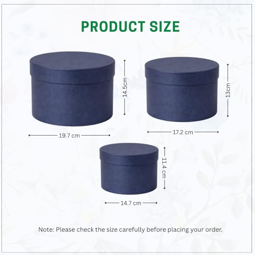 Oasis Pack of 3 Round Gift & Flower Hamper Boxes With Lid | Classic Bouquet Box for Flower Arrangements & Gift Hampers | Plain Decorative Gift Packaging Box With Waterproof Liner - Dark Blue - Image 3