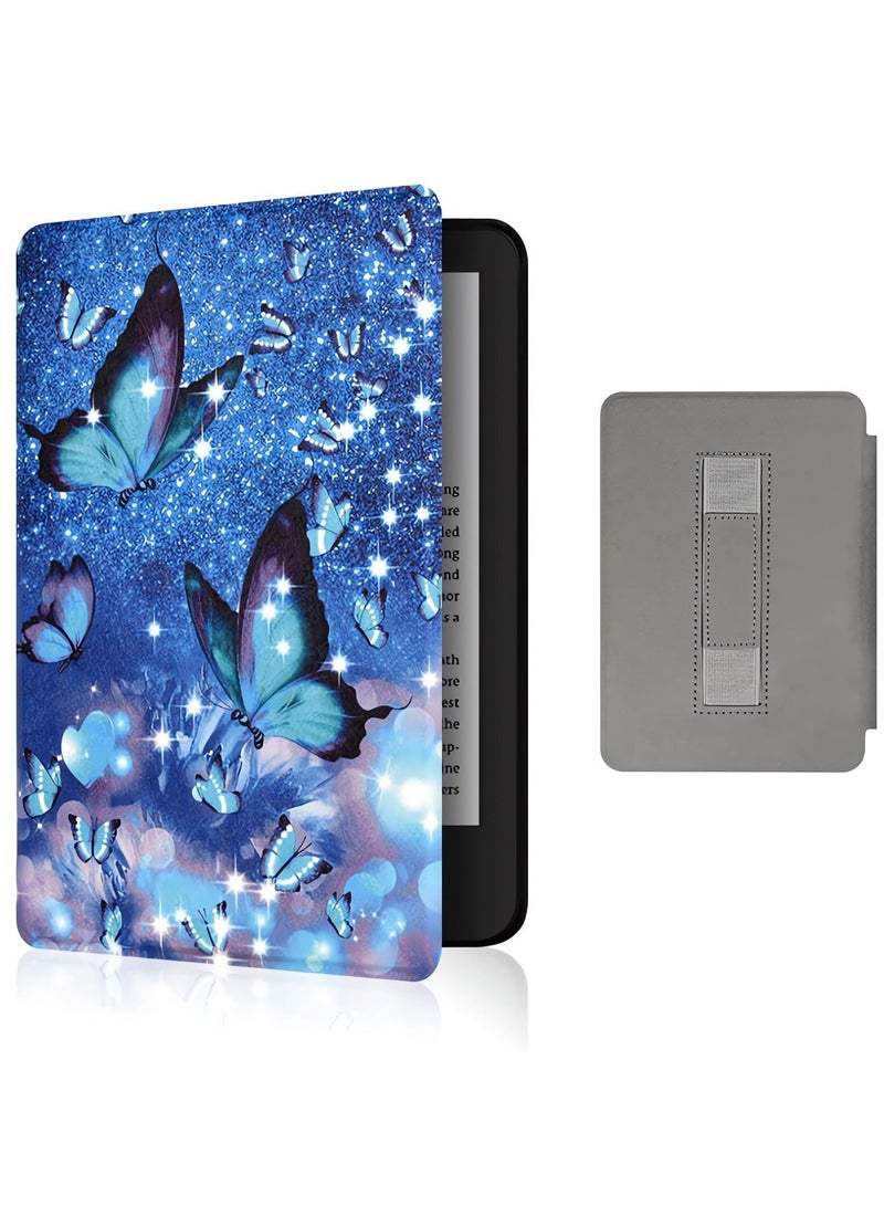 Excefore Case for 6.8" Kindle Paperwhite 11th Generation 2021 Signature Edition PU Leather Cover with Hand Strap 2023 Release, Shiny Butterfly  - Image 1