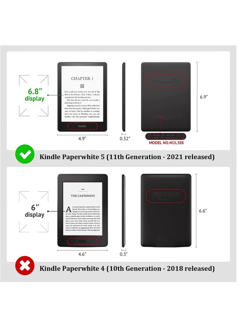 Excefore Case for 6.8" Kindle Paperwhite 11th Generation 2021 Signature Edition PU Leather Cover with Hand Strap 2023 Release, Shiny Butterfly  - Image 2
