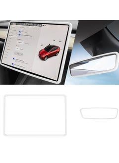 Excefore 2Pcs Silicone Protector Frames for Tesla Model 3 2017-2024 and Model Y Screen and Rear View Mirror Protection Central Control Display Protective Cover White  - Image 1
