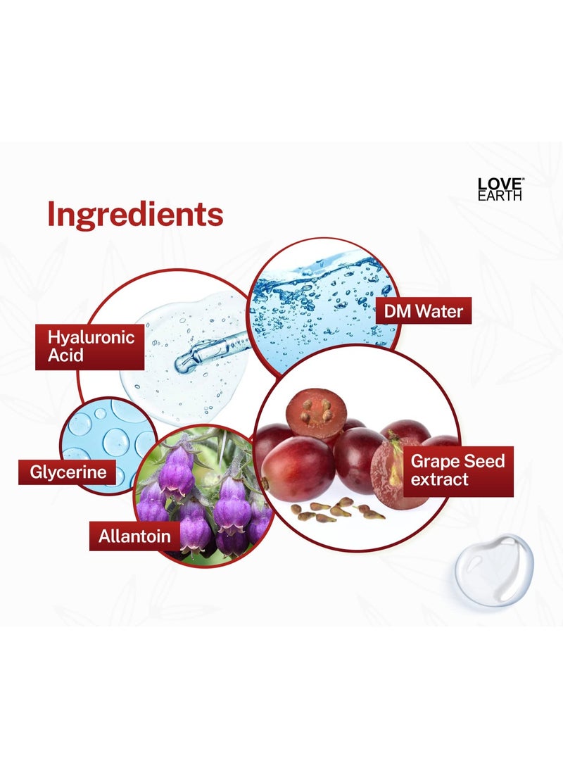 Love Earth Hyaluronic Acid Toner with Grape seed extract and Hyaluronic Acid for Wrinkle Free, Smooth and Glowing Skin 100ml - Image 3
