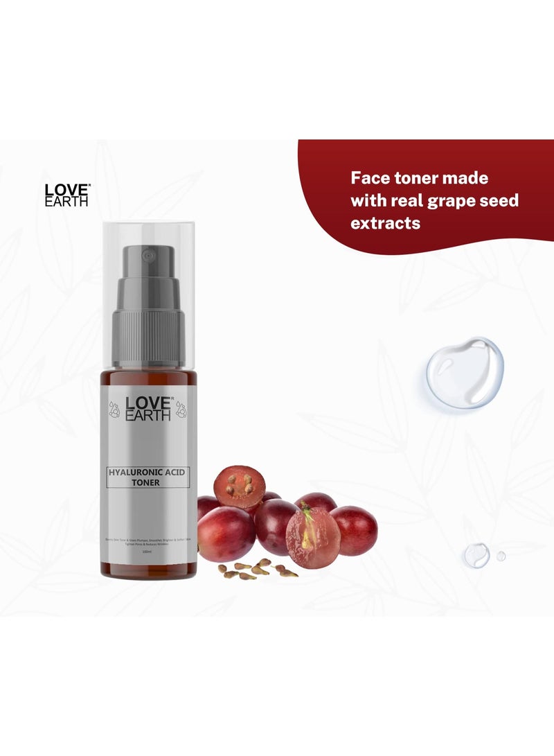 Love Earth Hyaluronic Acid Toner with Grape seed extract and Hyaluronic Acid for Wrinkle Free, Smooth and Glowing Skin 100ml - Image 2