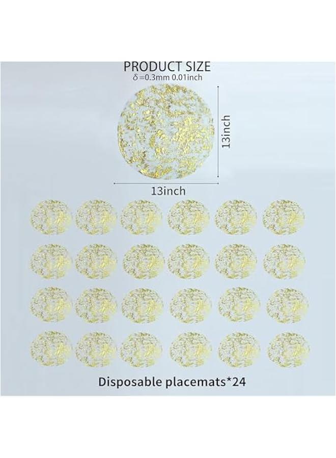 HOOKOR 24PCS Disposable Round Gold Placemats, 13 Disposable Paper Placemats for Dining Table, Mirrored Gold Place Mat for Kitchen Banquet Table Setting Wedding Birthday Dinner Party Decor (24PCS) - Image 2