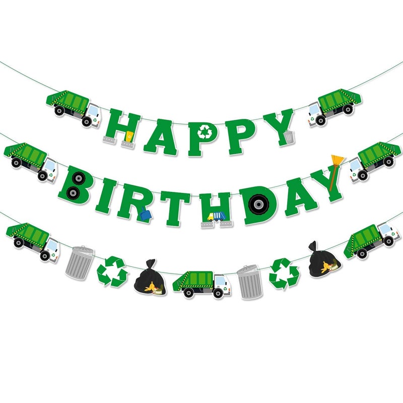 Bessmoso 3 Pcs Garbage Truck Birthday Decorations Trash Truck Birthday Banner Waste Management Recycling Rubbish Party Favors Parties Supplies - Image 3