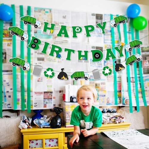 Bessmoso 3 Pcs Garbage Truck Birthday Decorations Trash Truck Birthday Banner Waste Management Recycling Rubbish Party Favors Parties Supplies - Image 5