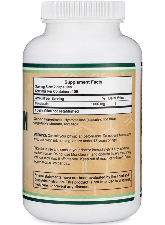 Double Wood Supplements مكمل دعم المناعة مونو لورين 1,000 ملغ لكل حصة، 210 كبسولة (آمن للنباتيين، غير معدل وراثيًا، خالي من الغلوتين) معزز للمناعة للبالغين، دفاع عن نظام المناعة من دابل وود - Image 2
