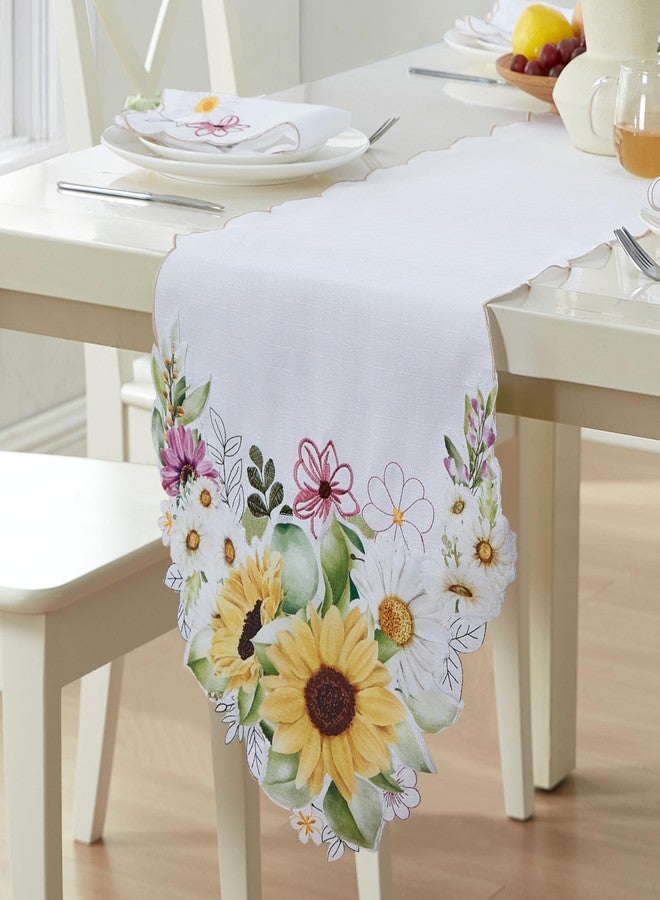 Newbridge Yellow Sunflowers and Daisies Embroidered Cutwork Fabric 70 Inch Long Table Runner, Wrinkle Free, Stain Resistant Fabric Table Runner for Indoor Outdoor Dining, Parties - Image 1