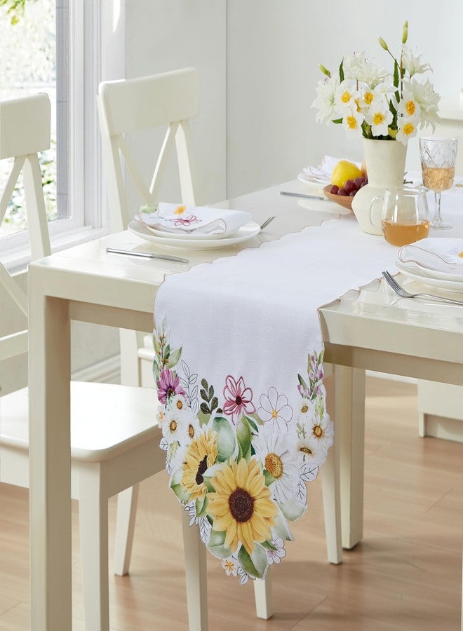 Newbridge Yellow Sunflowers and Daisies Embroidered Cutwork Fabric 70 Inch Long Table Runner, Wrinkle Free, Stain Resistant Fabric Table Runner for Indoor Outdoor Dining, Parties - Image 2