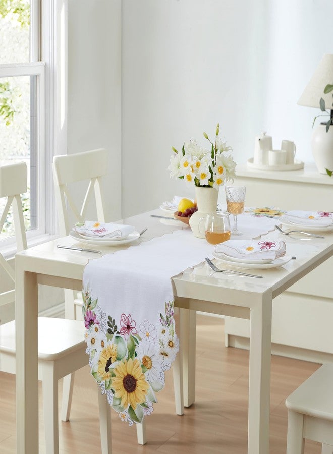 Newbridge Yellow Sunflowers and Daisies Embroidered Cutwork Fabric 70 Inch Long Table Runner, Wrinkle Free, Stain Resistant Fabric Table Runner for Indoor Outdoor Dining, Parties - Image 3
