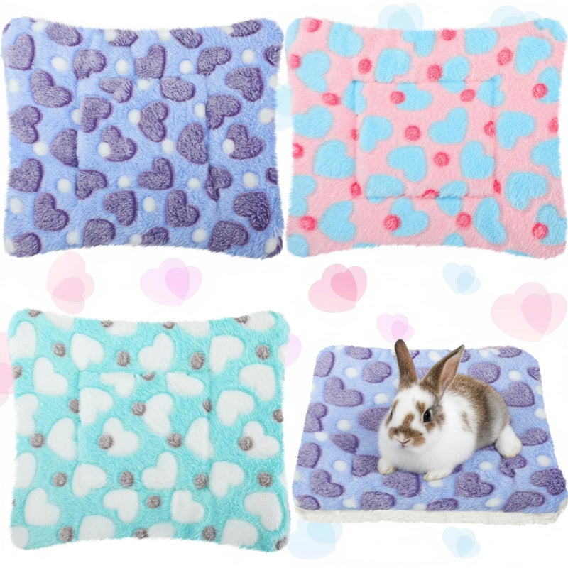 Jetec 3 Pcs Bunny Guinea Pig Beds Soft Bunny Mats Warm Guinea Pig Mat Small Animal Winter Bed Pads Fleece Sleeping Pads for Indoor Rabbit Hamster Squirrel Hedgehog Chinchilla Ferret(Heart) - Image 1