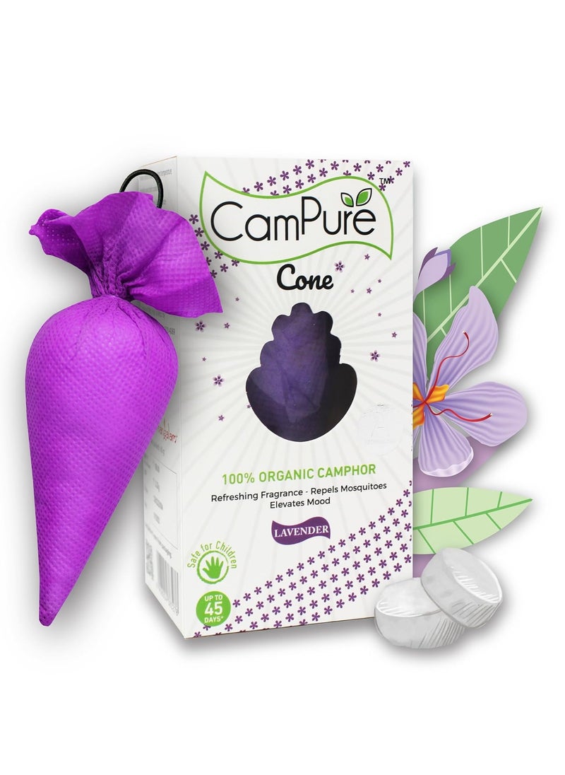 Mangalam CamPure Camphor Cone (Lavender) Pack of 2-100% Organic | Air Freshener for Car, Wardrobe, Office Cabin's, Drawers, Travel Bag & Bathroom  - Image 1