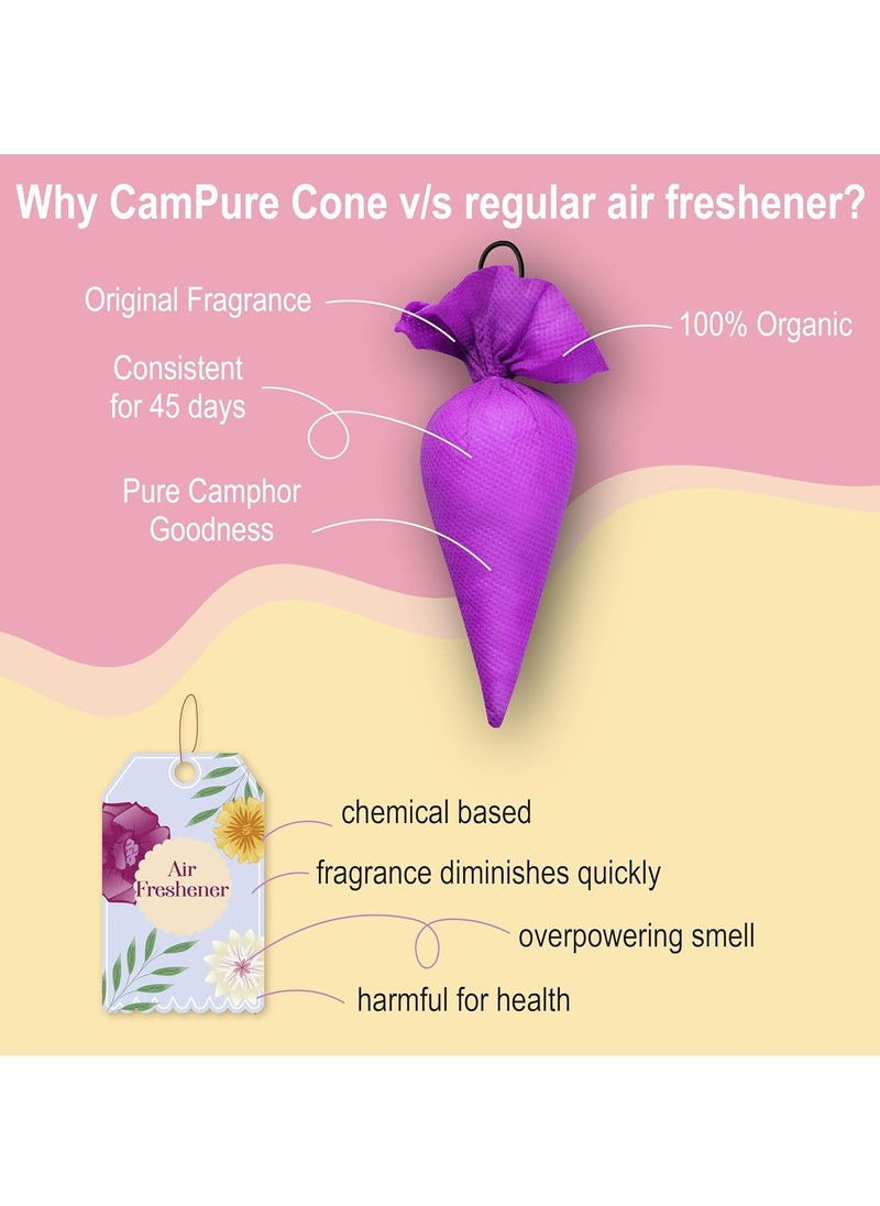 Mangalam CamPure Camphor Cone (Lavender) Pack of 2-100% Organic | Air Freshener for Car, Wardrobe, Office Cabin's, Drawers, Travel Bag & Bathroom  - Image 2