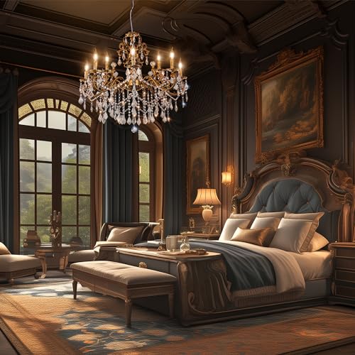 Wellmet Crystal Chandeliers Vintage Antique Bronze Chandelier 12 Lights Candle Pendant Ceiling Light Fixture for Dining Room Living Room Kitchen Bedroom Hallway Entryway Dia 35.9" - Image 2