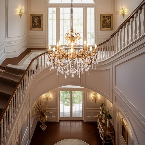 Wellmet Crystal Chandeliers Vintage Antique Bronze Chandelier 12 Lights Candle Pendant Ceiling Light Fixture for Dining Room Living Room Kitchen Bedroom Hallway Entryway Dia 35.9" - Image 4