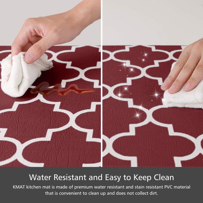 KMAT Kitchen Mat [2 PCS] Cushioned Anti-Fatigue Kitchen Rug, Waterproof Non-Slip Kitchen Mats and Rugs Heavy Duty PVC Ergonomic Comfort Standing Foam Mat for Kitchen, Office, Sink, Laundry,Red - Image 2