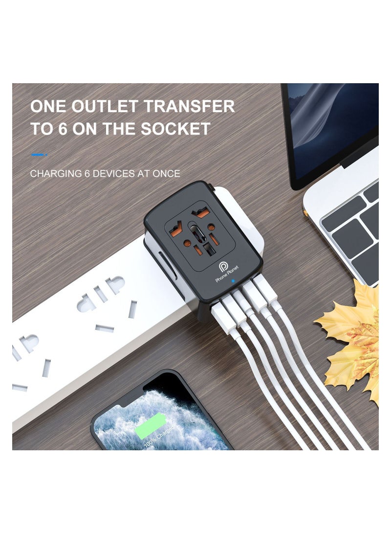 Phone Planet Universal Travel Power Adapter,5 in 1 European Travel Plug Adapter,3.5A 2xUSB-A and 2xUSB C Wall Charger and Worldwide AC Outlet for Europe USA UK AUS Asia - Image 3