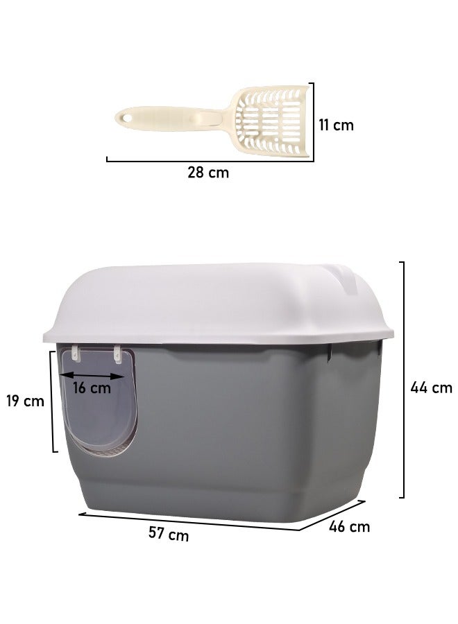 MAJIBAO Large cat toilet with long aisle corridor style cats litter box, Fully enclosed durable cat toilet with litter scoop, Anti-Splashing, Odorless and open cover (Gray) 57 cm Long  - Image 2