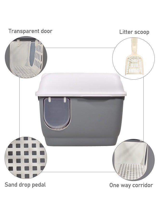 MAJIBAO Large cat toilet with long aisle corridor style cats litter box, Fully enclosed durable cat toilet with litter scoop, Anti-Splashing, Odorless and open cover (Gray) 57 cm Long  - Image 3