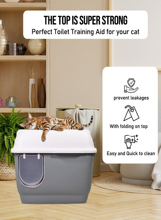 MAJIBAO Large cat toilet with long aisle corridor style cats litter box, Fully enclosed durable cat toilet with litter scoop, Anti-Splashing, Odorless and open cover (Gray) 57 cm Long  - Image 5