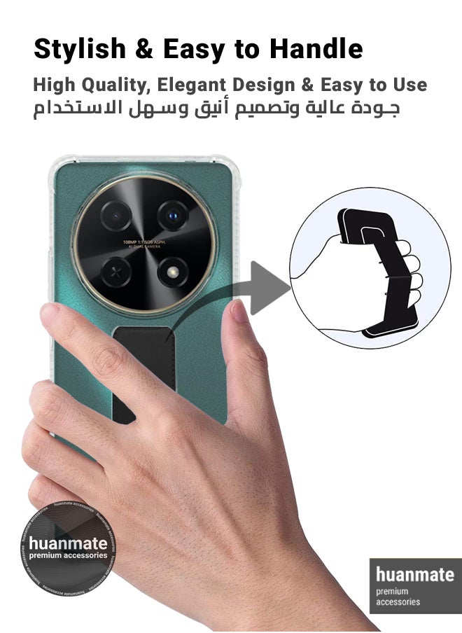 هووانميت حافظة لهاتف هواوي نوفا 12i، حافظة مغناطيسية ممتازة مع حامل مقبض يدوي ومسند - غطاء أنيق وعملي لقبضة معززة وراحة مطلقة وتجربة مشاهدة بدون استخدام اليدين - شفاف/أسود  - Image 3