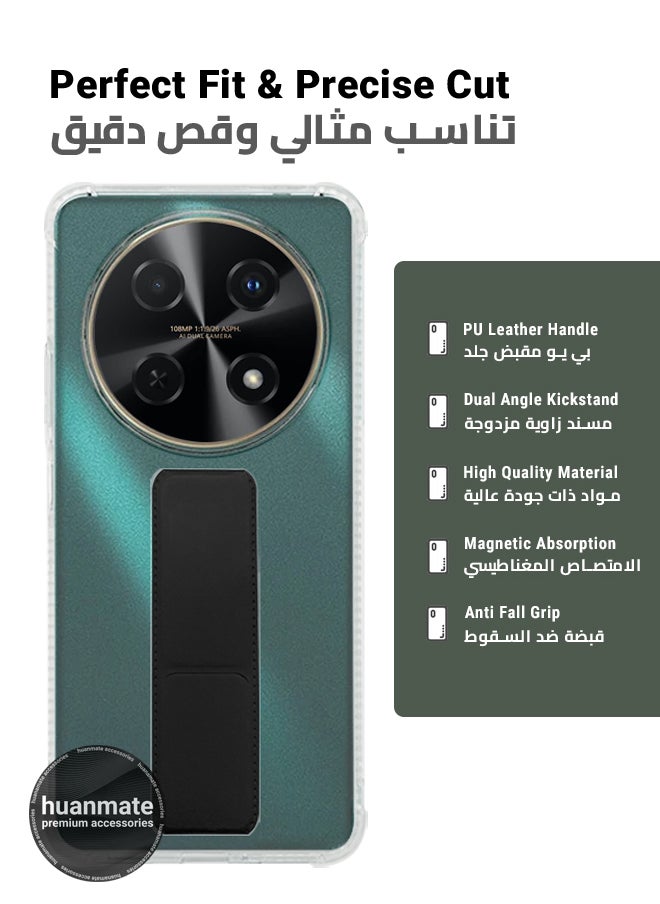 هووانميت حافظة لهاتف هواوي نوفا 12i، حافظة مغناطيسية ممتازة مع حامل مقبض يدوي ومسند - غطاء أنيق وعملي لقبضة معززة وراحة مطلقة وتجربة مشاهدة بدون استخدام اليدين - شفاف/أسود  - Image 2