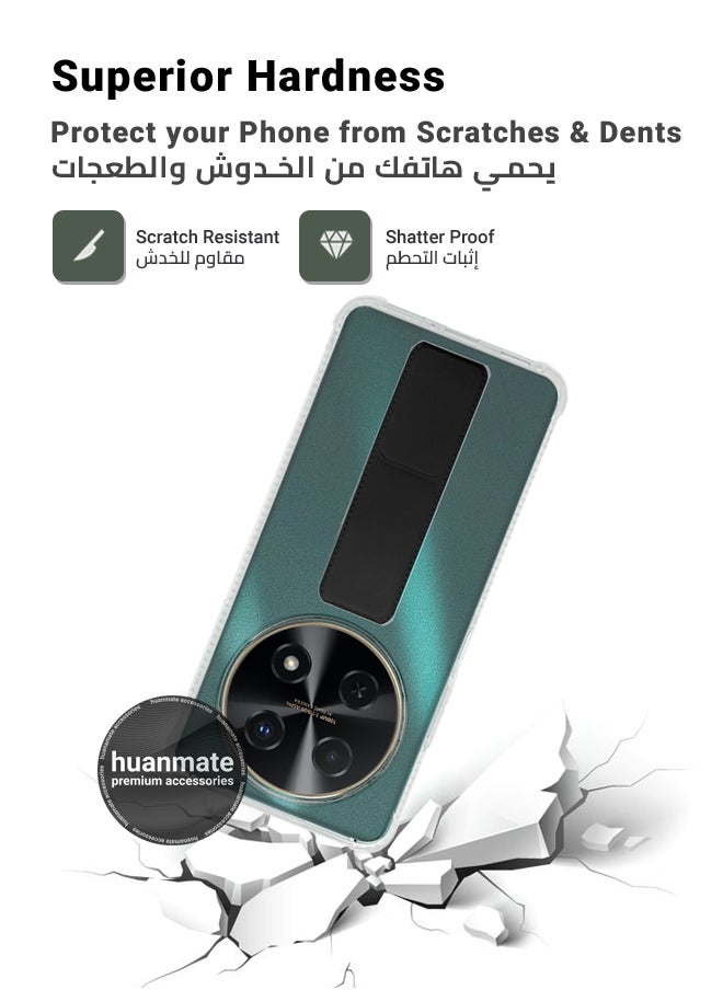 هووانميت حافظة لهاتف هواوي نوفا 12i، حافظة مغناطيسية ممتازة مع حامل مقبض يدوي ومسند - غطاء أنيق وعملي لقبضة معززة وراحة مطلقة وتجربة مشاهدة بدون استخدام اليدين - شفاف/أسود  - Image 4