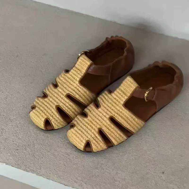 Women's Yellow Woven Mary Jane Flat Sandals - Image 3