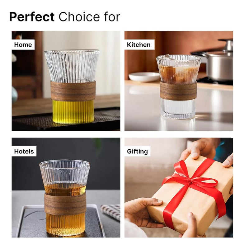 The Better Home The Better Home Glass Tea and Coffee Mugs 280ml Each Pack of 4 House Warming Gifts Tea Cup Set LeadFree Glass Cups with Anti Slip Wooden Sleeves for Hot Cold Beverages Mugs for Coffee - Image 5