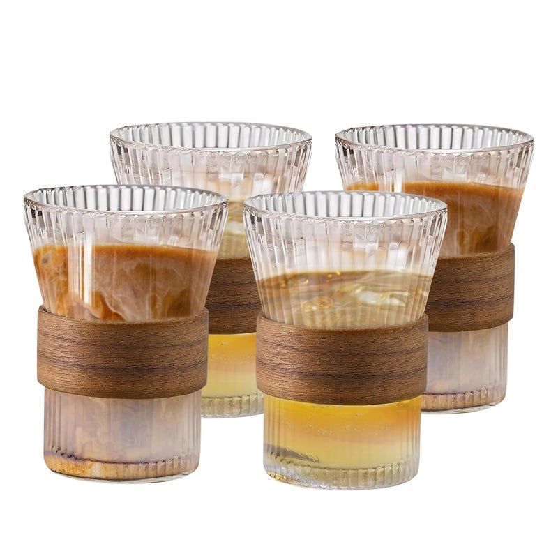 The Better Home The Better Home Glass Tea and Coffee Mugs 280ml Each Pack of 4 House Warming Gifts Tea Cup Set LeadFree Glass Cups with Anti Slip Wooden Sleeves for Hot Cold Beverages Mugs for Coffee - Image 2