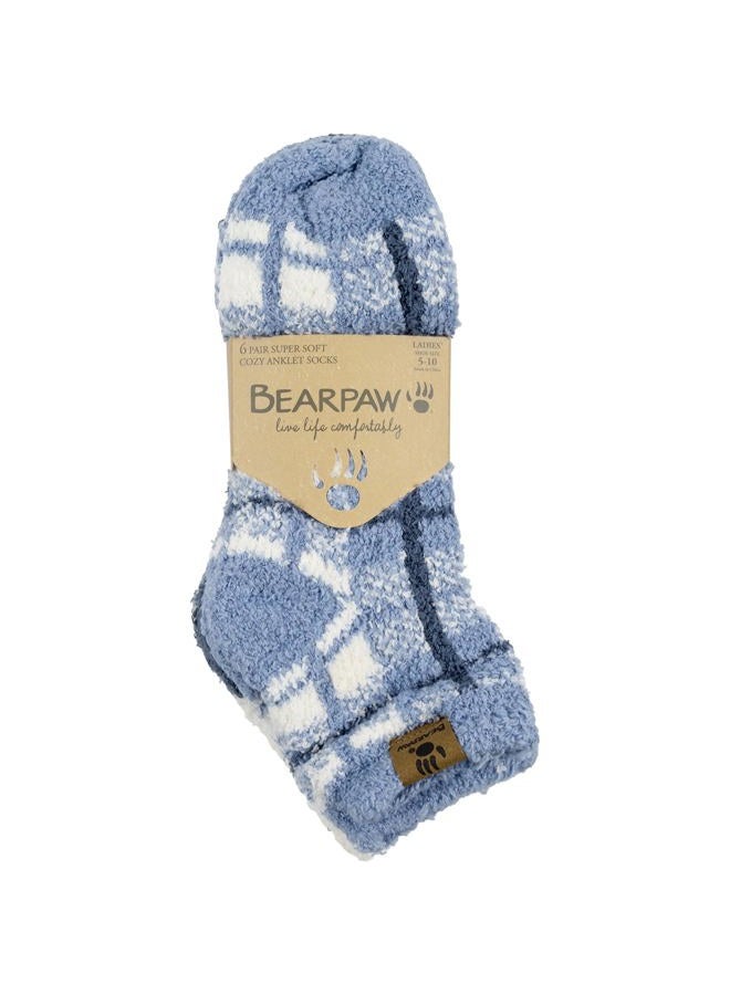 Bearpaw Ladies 6 Pair Pack Cozy Super Soft Warm Lounge Socks Multi Color Patterned Ankle and Low Cut Packs, Faded Denim - Image 4