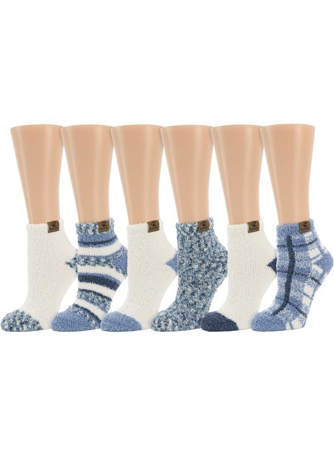 Bearpaw Ladies 6 Pair Pack Cozy Super Soft Warm Lounge Socks Multi Color Patterned Ankle and Low Cut Packs, Faded Denim - Image 1